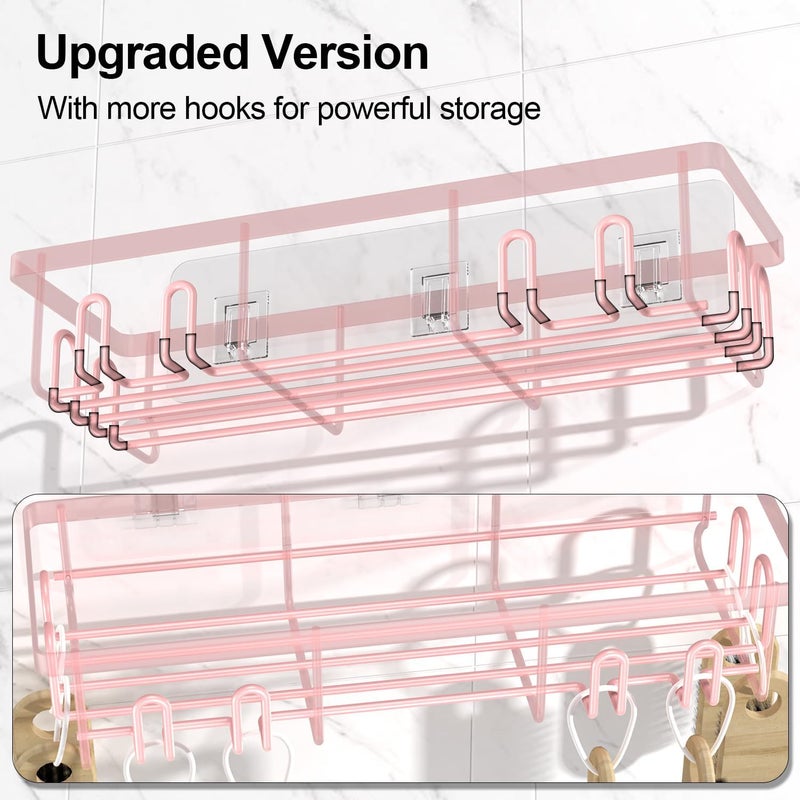 Getsrichfc 2025 New Adhesive Shower Caddy, Shower Shelves with 16 Hooks, Pink 2 Pack - Image 3